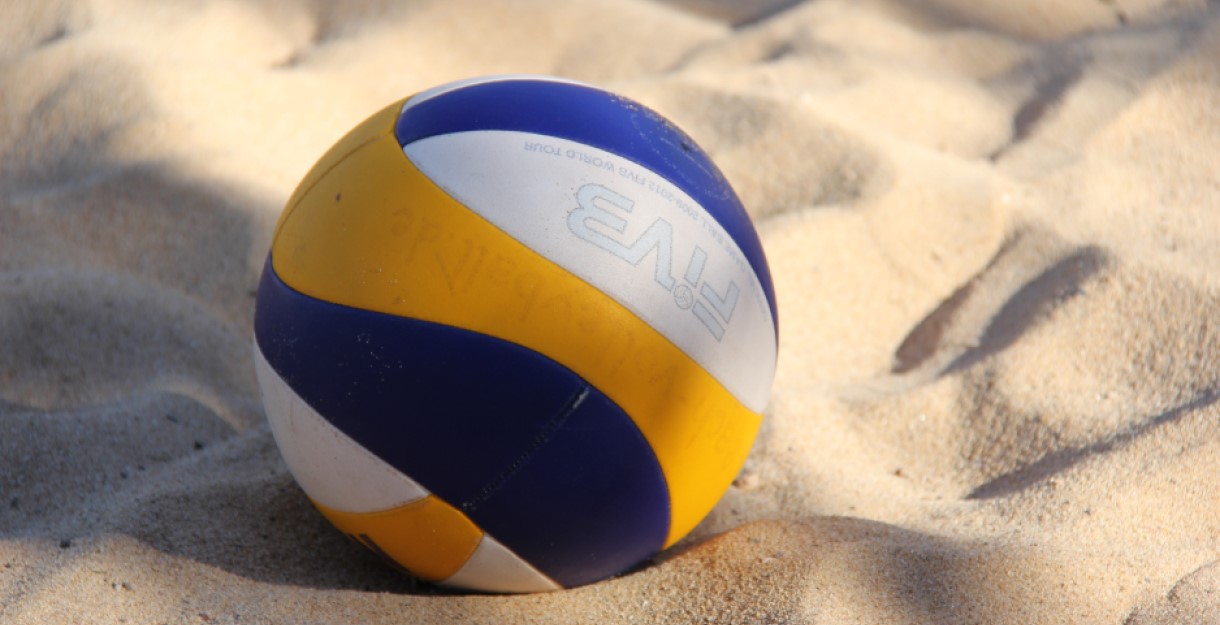 A volleyball in the sand