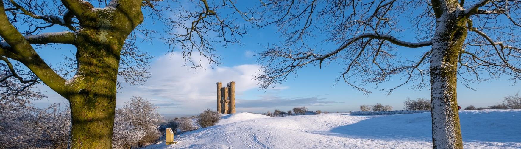 Broadway Tower in the snow