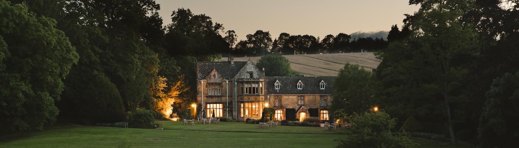 Lords of the Manor Hotel at dusk