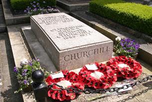 The grave of Sir Winston Churchill in the churchyard of St Martin's church in Bladon.