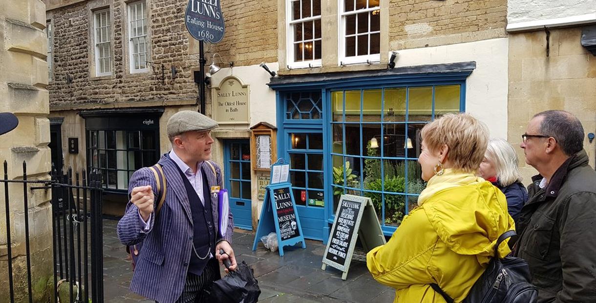 Savouring Bath guide outside Sally Lunns bakery